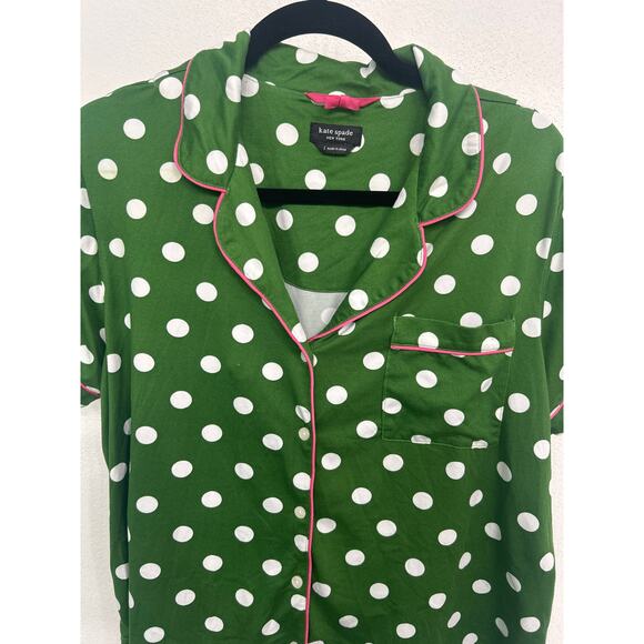 Kate Spade Green Pink White Polka Dots Pajama Shorts Set Size Large - Picture 3 of 13